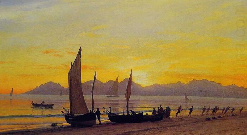 Boats Ashore at Sunset, Albert Bierstadt